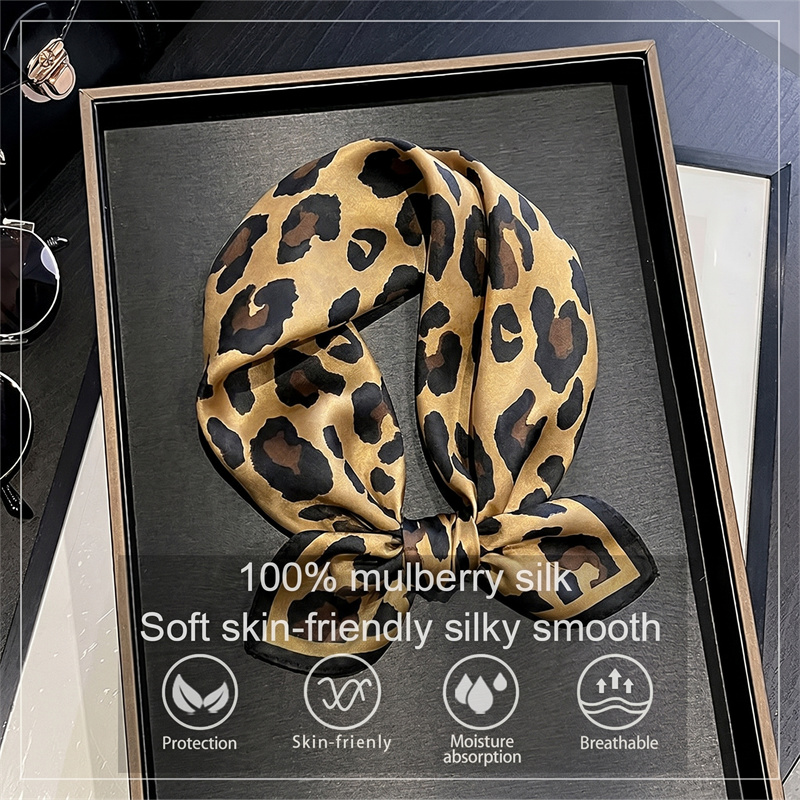 Scarf Silk Square - 100% Silk Square Scarf Leopard Print